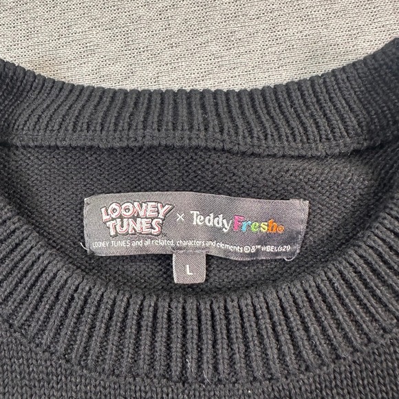 Teddy Fresh Looney Tunes Knitted Sweater Mens L Black Taz Tazmanian Devil - Picture 3 of 7